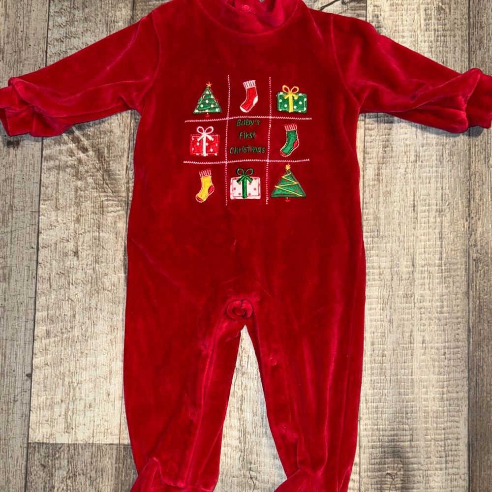 Red Baby's First Christmas velvet Outfit-size 3-6 months